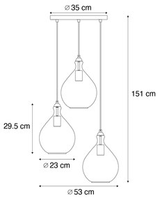 Nowoczesna lampa wisząca złota z bursztynowym szkłem 3-punktowa - Traditional Nowoczesny Oswietlenie wewnetrzne