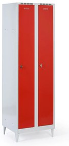 Metalowa szafka ubraniowa S7 na nogach, 2-drzwiowa, 1920 x 600 x 500 mm, zamek obrotowy, drzwi czerwone