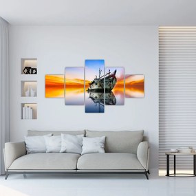 Obraz - Wschód słońca nad wrakiem łodzi (125x70 cm)