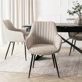 Zestaw Stół Prostokątny Rozkładany VICTOR 160-240 cm Czarny Marmur i 4 Krzesła Tapicerowane MALAGA Beżowe Nowoczesne