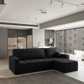 Masseno Narożnik VOLIRA z funkcją spania i pojemnikiem na pościel Narozniki L, Rozkładana sofa - Czarny, KRONOS 07