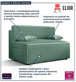 Miętowa tapicerowana sofa rozkładana M1-P69