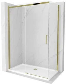 Mexen Omega kabina prysznicowa rozsuwana 140 x 80 cm, transparent, złota + brodzik Flat - 825-140-080-50-00-4010