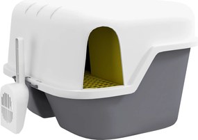 PawHut Kuweta dla Kota z Pokrywą i Łopatką, Łatwa w Czyszczeniu, Zamykana, Kolor Biały
