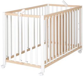 Biało-naturalne łóżeczko na kółkach 60x120 cm Fold up – Roba