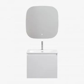 Zestaw Drewnianych Mebli Łazienkowych Macrae Ze Zintegrowaną Umywalką Biała & Kwadratowa Lampa Led I Przeciwmgielna 75x75 - Sklum