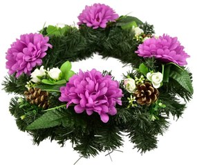 Wieniec na Dzień Zaduszny Fioletowe chryzantemy, 35 cm