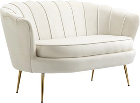 HOMCOM sofa dwuosobowa aksamitna kremowa styl vintage wygodna kanapa do salonu do 150 kg złote nogi | Aosom PL