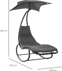 Outsunny Huśtająca się Leżanka Krzesło Huśtawka Relaksacyjna z Dachem Ogród Balkon Biuro Ciemnoszary 185 x 114 x 190 cm