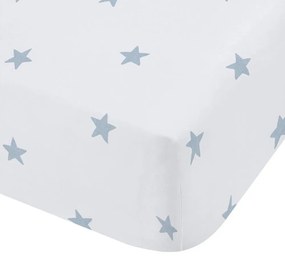 Biało-niebieskie bawełniane prześcieradło dziecięce jednoosobowe z gumką 90x190 cm Mini Star &amp; Stripes – Bianca