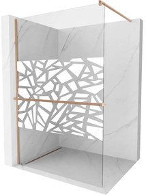 Mexen Kioto+ ścianka prysznicowa z półką Walk-in 80 x 200 cm, biały wzór, miedź szczotkowana - 800-080-121-65-85