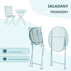 3-częściowy zestaw bistro składający się ze stołu i 2 krzeseł metalowy jasnoniebieski Outsunny