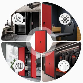 Szafa na dokumenty biurowa metalowa antracytowo-czerwona: JAN H, 900 x 1950 x 400 mm