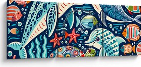 Obraz – Rysowane zwierzęta wodne (z zegarem) (90x30 cm)