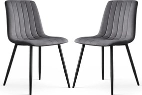 2x Welurowe krzesło tapicerowane pikowane Ciemny Grafit LIVO Czarne nogi