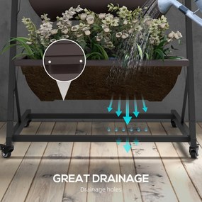 Outsunny 5-poziomowy stojak na rośliny, 145 cm wysoki kwietnik z doniczkami i kółkami, stalowy kwietnik, brązowy | Aosom PL