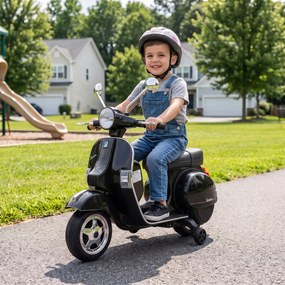 AIYAPLAY Elektryczny motocykl dziecięcy Vespa PX150 12V z akumulatorem litowym 35W 2 silniki 25° ograniczenie skrętu dla dzieci 3-6 lat | Aosom PL