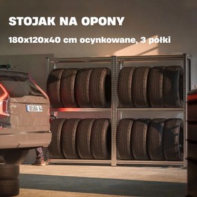 Regał na opony TYRE, 120x40x180 cm, max 795 kg, srebrna/jasnobrązowy Jurhan