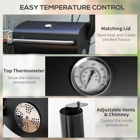 Outsunny Grill węglowy z palnikiem BBQ Grill, 1 półka, z termometrem, 83 x 46,5 x 115 cm, Czarny