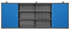Szafka warsztatowa wisząca z perforowaną tablicą antracytowo-niebieska, 1600 x 600 x 200 mm: LEO