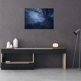 Obraz na szkle ciemnego lasu (70x50 cm)