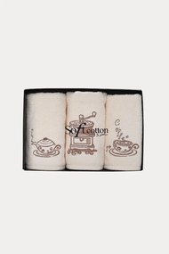 Ręczniki kuchenne COFFEE, 3 szt Śmietankowy
