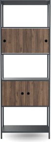 Regał na segregatory z szafką zamykaną, biurowy, otwarte półki, metalowy antracytowy/orzech, 800x2200x400 mm: ARIEL Eco Design