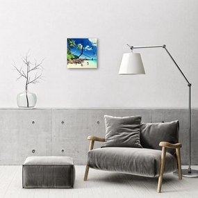 Zegar szklany kwadratowy Plaża z palmami
