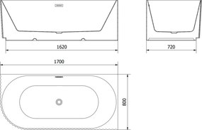 Mexen Gia wanna wolnostojąca narożna ryflowana prawa 170 x 80 cm, czarna mat, przelew miedź szczotkowana - 52701708071P-65