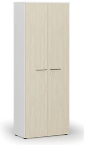 Szafa biurowa z drzwiami PRIMO WHITE, 800 x 420 x 2128 mm, biały/brzoza