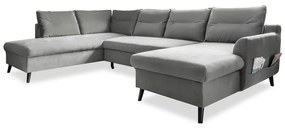 Jasnoszara aksamitna rozkładana sofa w kształcie litery "U" Miuform Stylish Stan, lewostronna