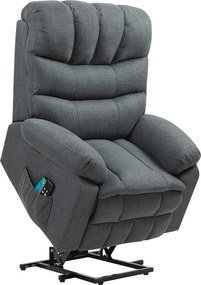 HOMCOM Fotel podnoszący, elektryczny fotel relaksacyjny z funkcją masażu, fotel tapicerowany z funkcją podnoszenia, metal, tkanina, szary