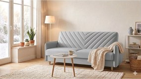 Wersalka MODENA 210 cm – elegancka sofa rozkładana z pojemnikiem i dekoracyjnymi przeszyciami V, szara