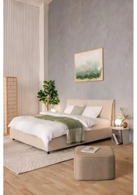 Beżowe tapicerowane łóżko dwuosobowe ze schowkiem i stelażem 160x200 cm Myra Pillow – Bonami Selection