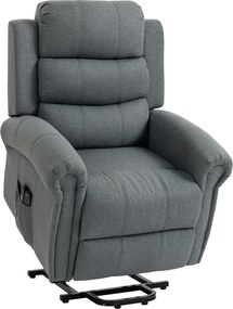 HOMCOM Fotel masujący z funkcją ułatwiającą wstawanie, fotel relaksacyjny, głowice wibracyjne, z funkcją odchylania, wygląd lnu, szary | Aosom PL