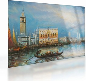 Obraz na szkle - Gondola przejeżdżająca przez Wenecję, obraz olejny (70x50 cm)