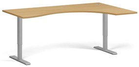 Ergonomiczne biurko z regulacją wysokości, 180x120 cm, 2 silniki, L/P, szara podstawa, buk
