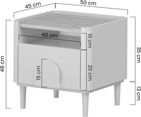 Szafka nocna Amilio z szufladą 50 cm na nóżkach - kaszmir / dąb olejowany / uchwyty dąb jasny