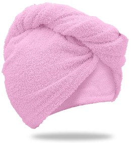 Szybkoschnący turban do włosów frotte różowy, 100% bawełna