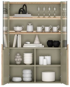 Witryna Amilio do salonu 100 cm - eukaliptus / dąb baltic dune / uchwyty dąb naturalny