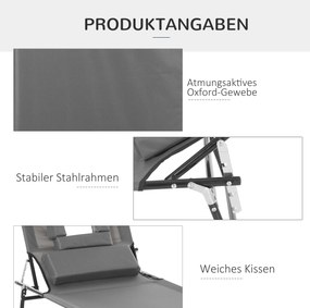 Outsunny Leżak z otworem na twarz i poduszkami, składany, wodoodporne pokrycie, metalowa rama, Ciemnoszary