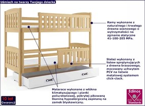 Piętrowe łóżko dla dzieci z białą szufladą 90x200 - Celinda 3X