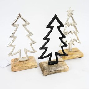 Dekoracja świąteczna CHRISTMAS TREE z drewna mango 17cm, czarna