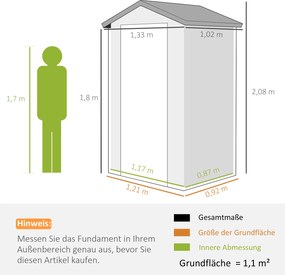 Outsunny schowek, 1,1 m², domek ogrodowy z dwuspadowym dachem, 133 x 102 x 180/208 cm