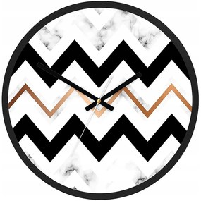 Zegar ścienny cichy czarny akrylowy do salonu okrągły w zygzak marmur gold