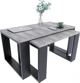 Komplet Dwóch Nowoczesnych Stolików Kawowych Beton + Czarny R5-N57