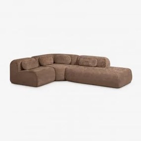 Sofa Modułowy Narożny 3-częściowy Z Prawym Szezlongiem Z Weluru Merida, Pakowany Próżniowo Szenila Karmelowy Brąz - Sklum