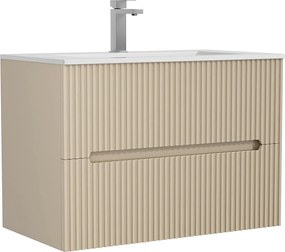 Podwieszana szafka łazienkowa z umywalką do zabudowy i kranem - Beżowe paseczki - 80 cm - PAVANI