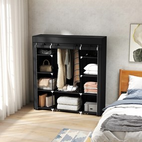 HOMCOM Szafa z włókniny Czarna Składana z 9 półkami i wieszakiem na ubrania 150x43x1625cm | Aosom PL