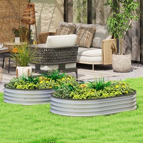 Outsunny Podwyższone Grządki Metalowe Zestaw 2 szt. 135 x 90 x 30 cm Owalne Grządki z Gumowymi Krawędziami | Aosom PL